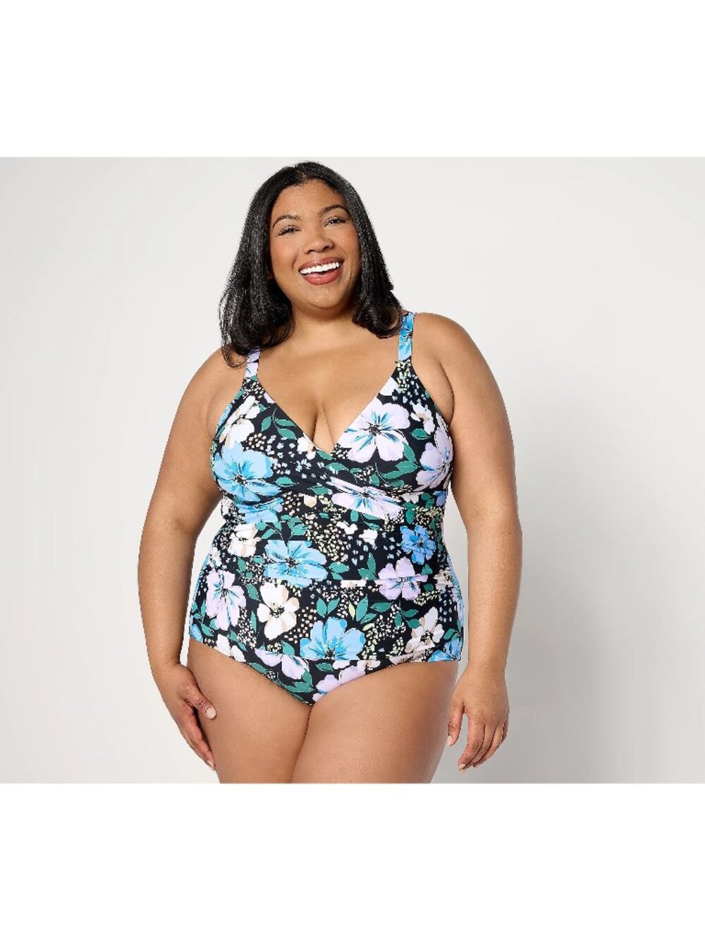 Jantzen One Piece Size 10 Wrap Neck Adjustable Straps Black Floral Breeze NEW